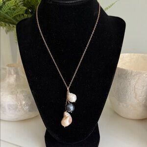 Elegant triple Pearl Drop Necklace
